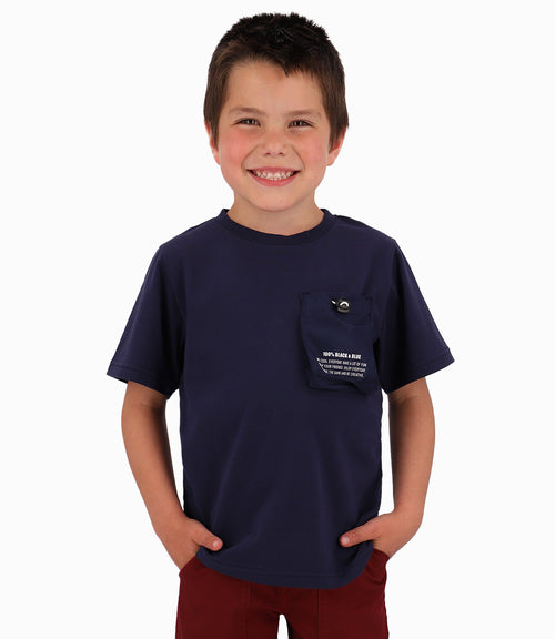 Polera Niño Con Bolsillo de Diseño Ajustable Black and Blue Azul Marino