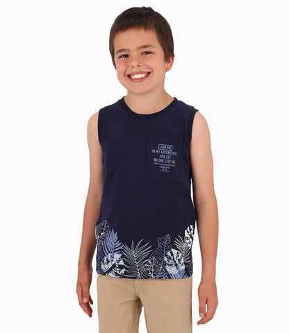 Polera Niño Tropical Black and Blue Azul Marino