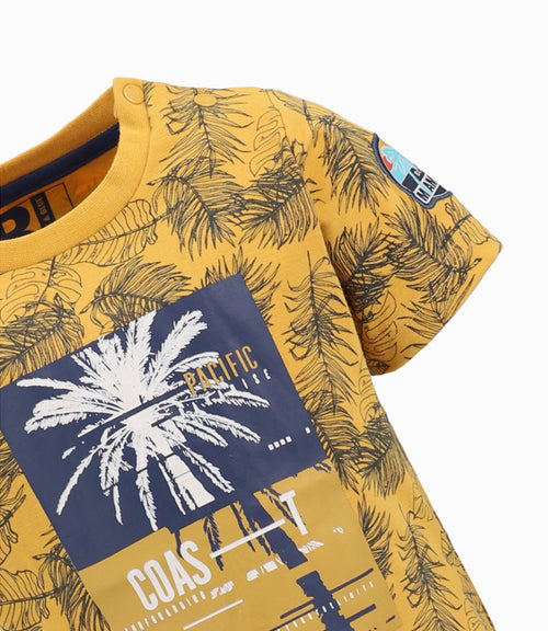Polera Palmera Estampada Bebé Niño Mostaza
