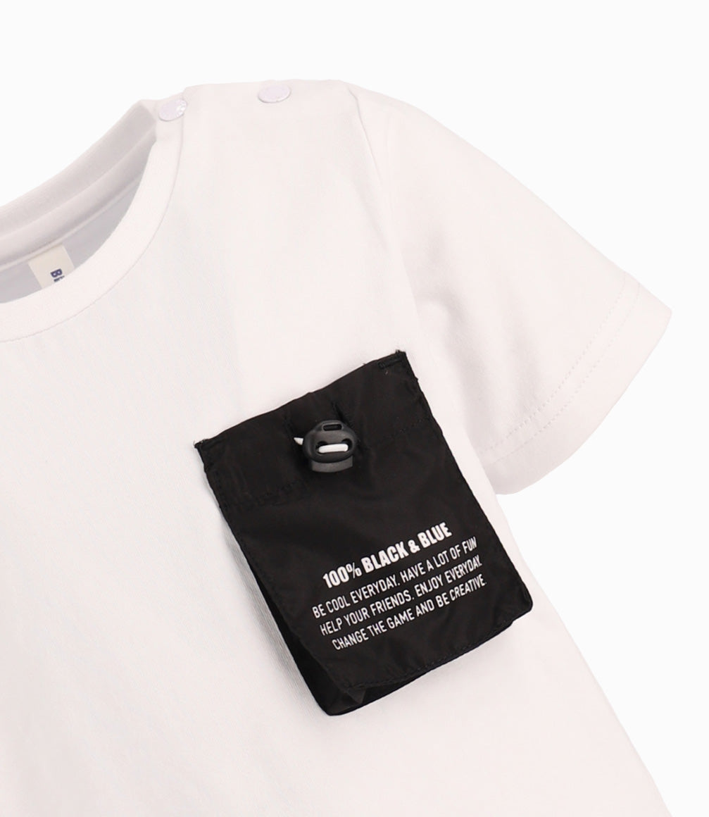 Polera Bebé Con Bolsillo de Diseño Ajustable Black and Blue Blanco