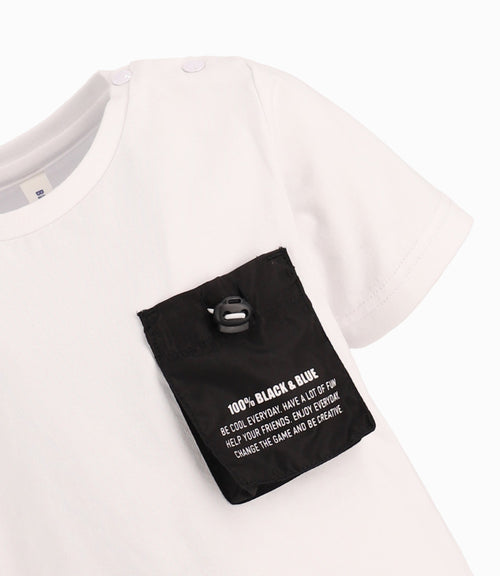 Polera Bebé Con Bolsillo de Diseño Ajustable Black and Blue Blanco
