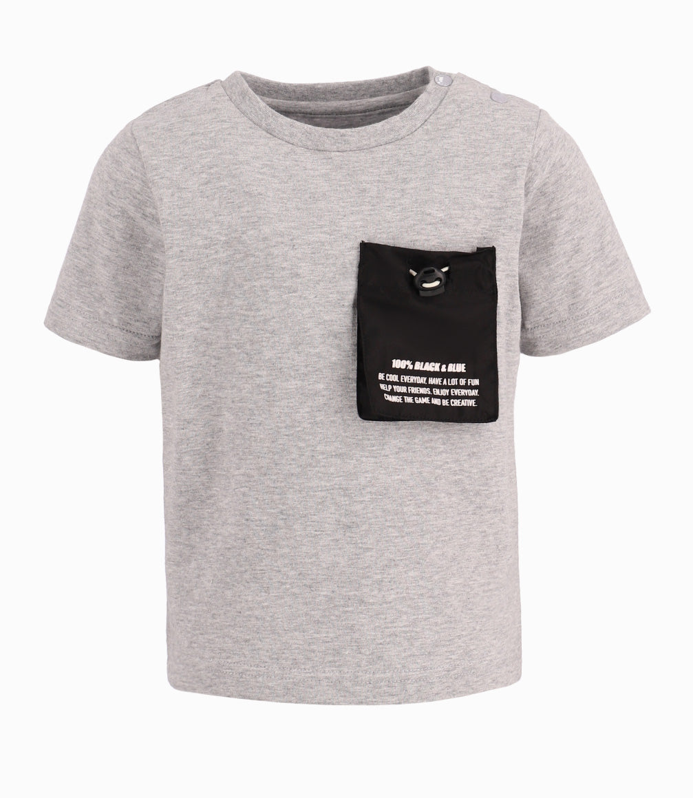 Polera Bebé Con Bolsillo de Diseño Ajustable Black and Blue Gris