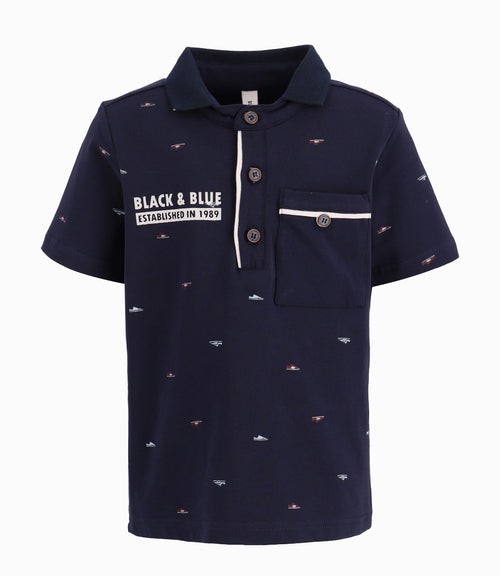Polera Bebé Cuello Pique y Bolsillo Ajustable Black and Blue Azul Marino