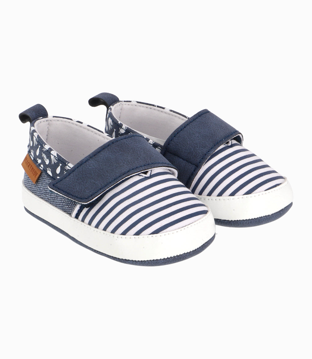 Alpargata A Rayas Recién Nacido Azul Marino Black and Blue