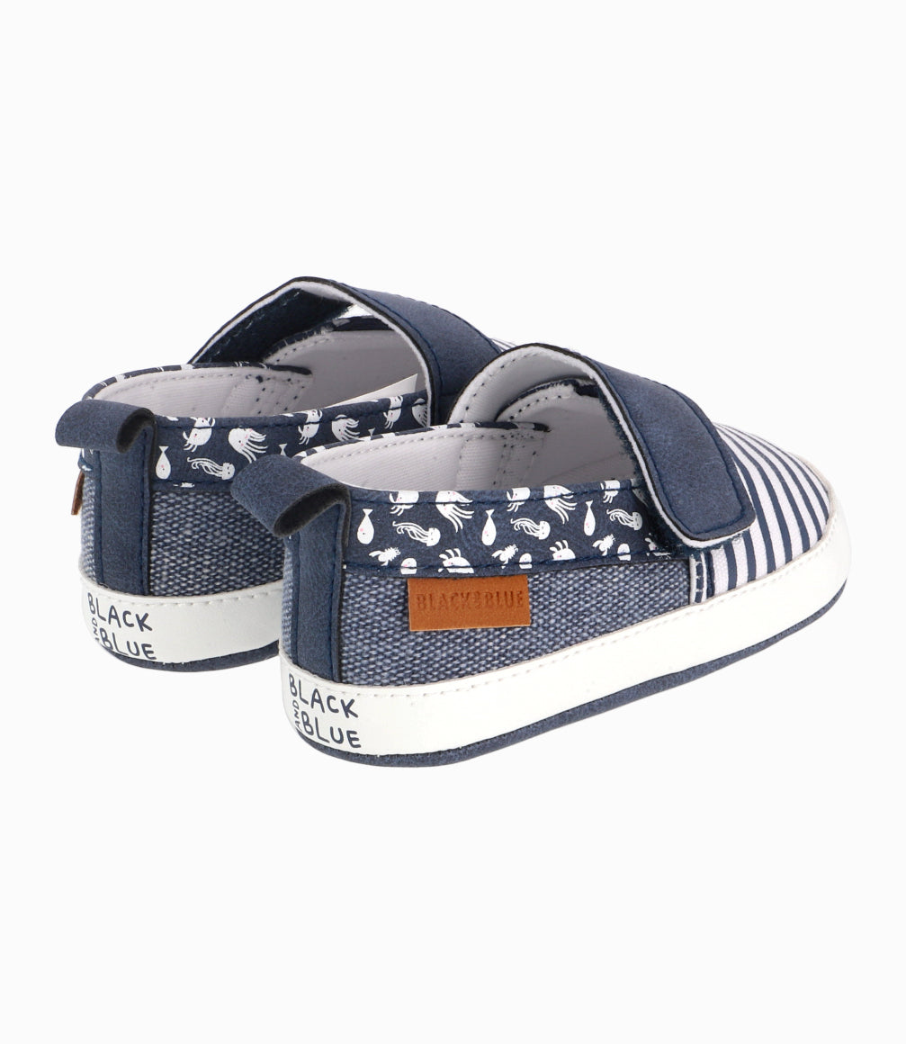 Alpargata A Rayas Recién Nacido Azul Marino Black and Blue