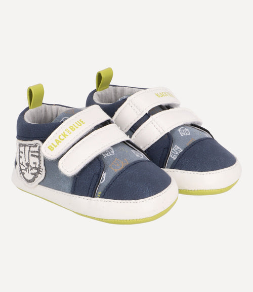 Zapatilla Con Parche De Tigre Recién Nacido Azul Black and Blue