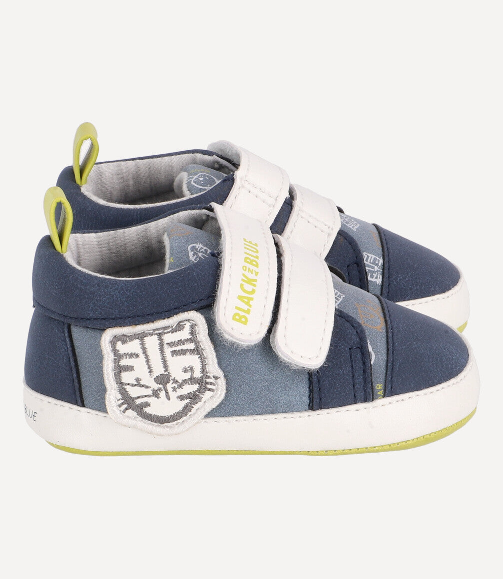 Zapatilla Con Parche De Tigre Recién Nacido Azul Black and Blue