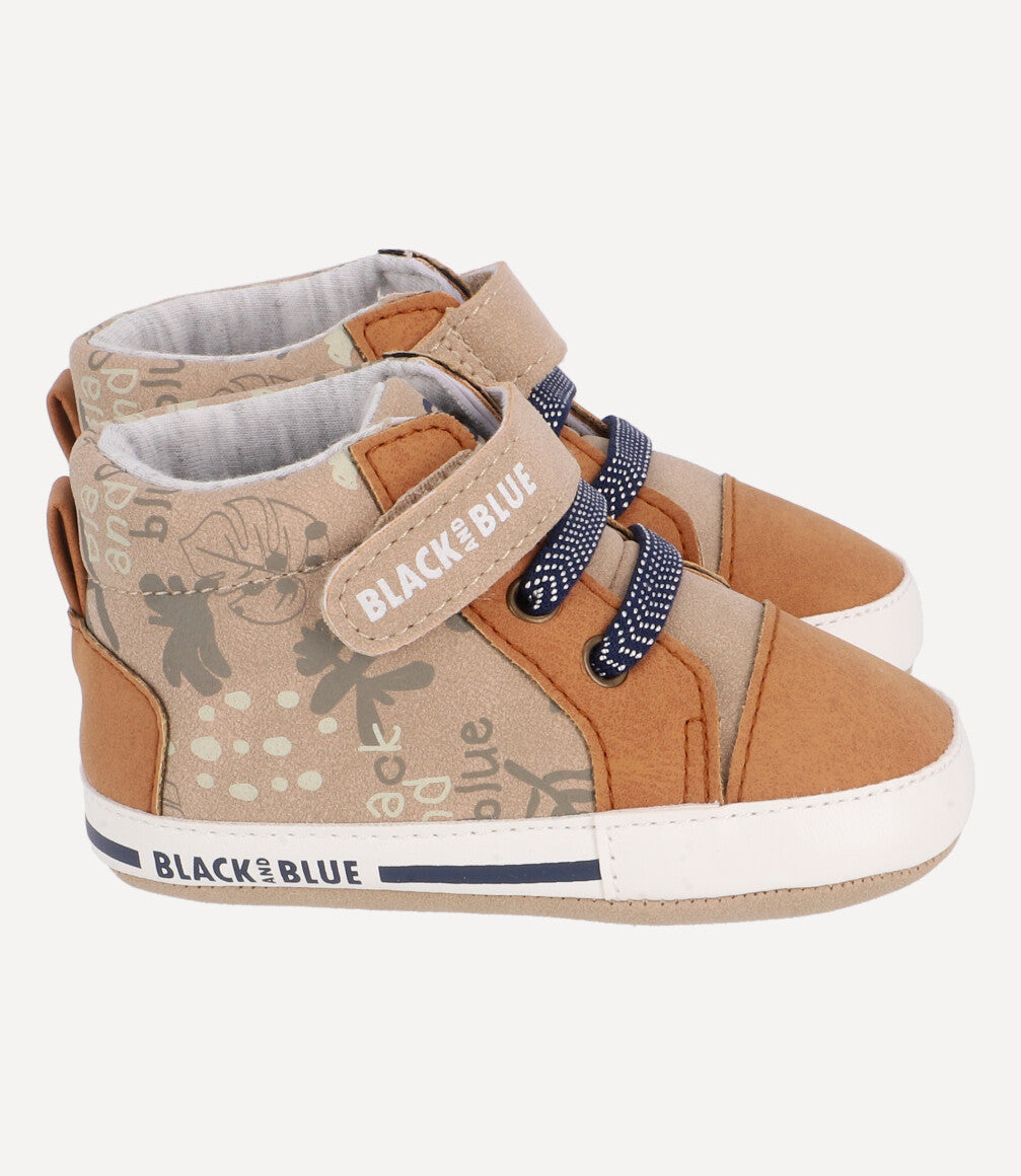 Zapatilla Con Cordones Azules Recién Nacido Beige Black and Blue