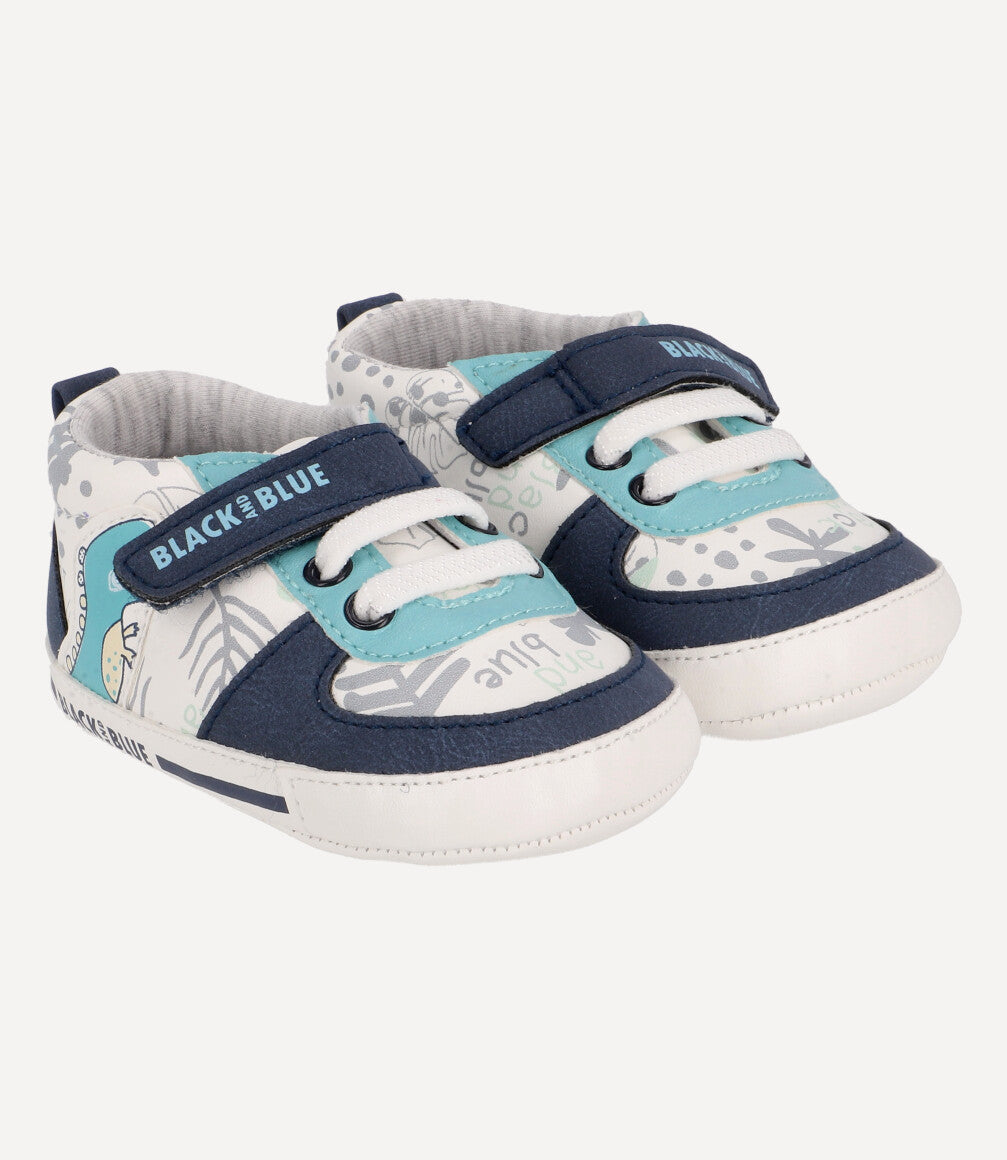 Zapatilla Con Dinosaurio Recién Nacido Blanco Black and Blue