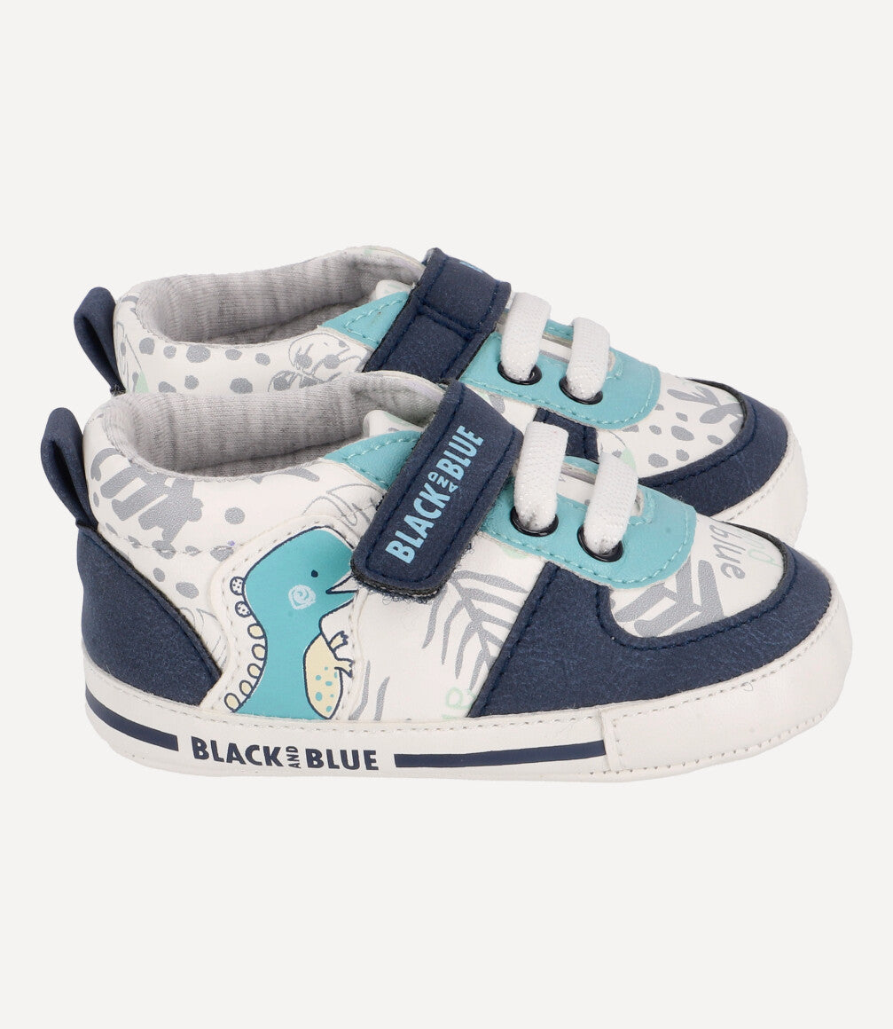 Zapatilla Con Dinosaurio Recién Nacido Blanco Black and Blue