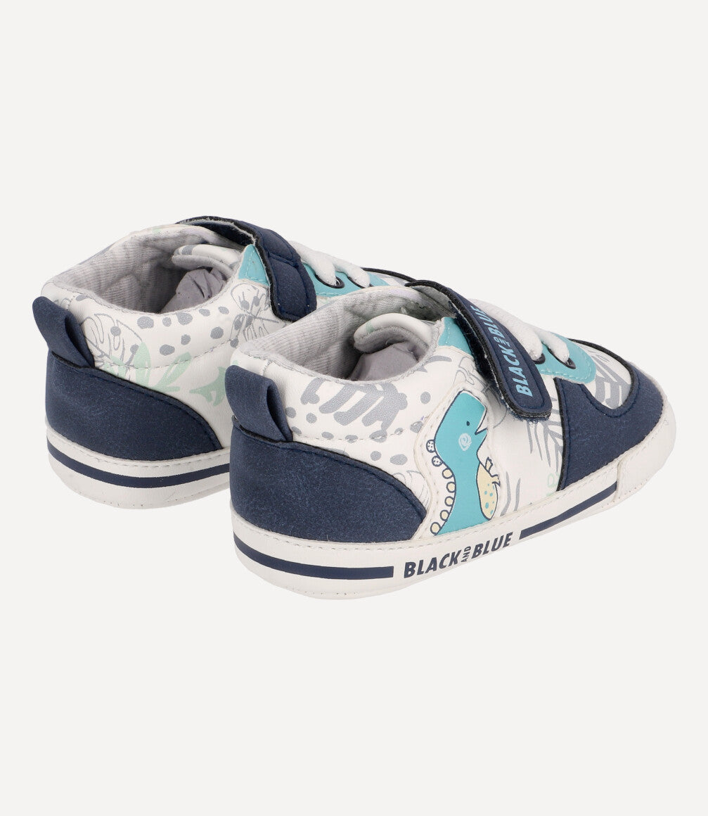 Zapatilla Con Dinosaurio Recién Nacido Blanco Black and Blue