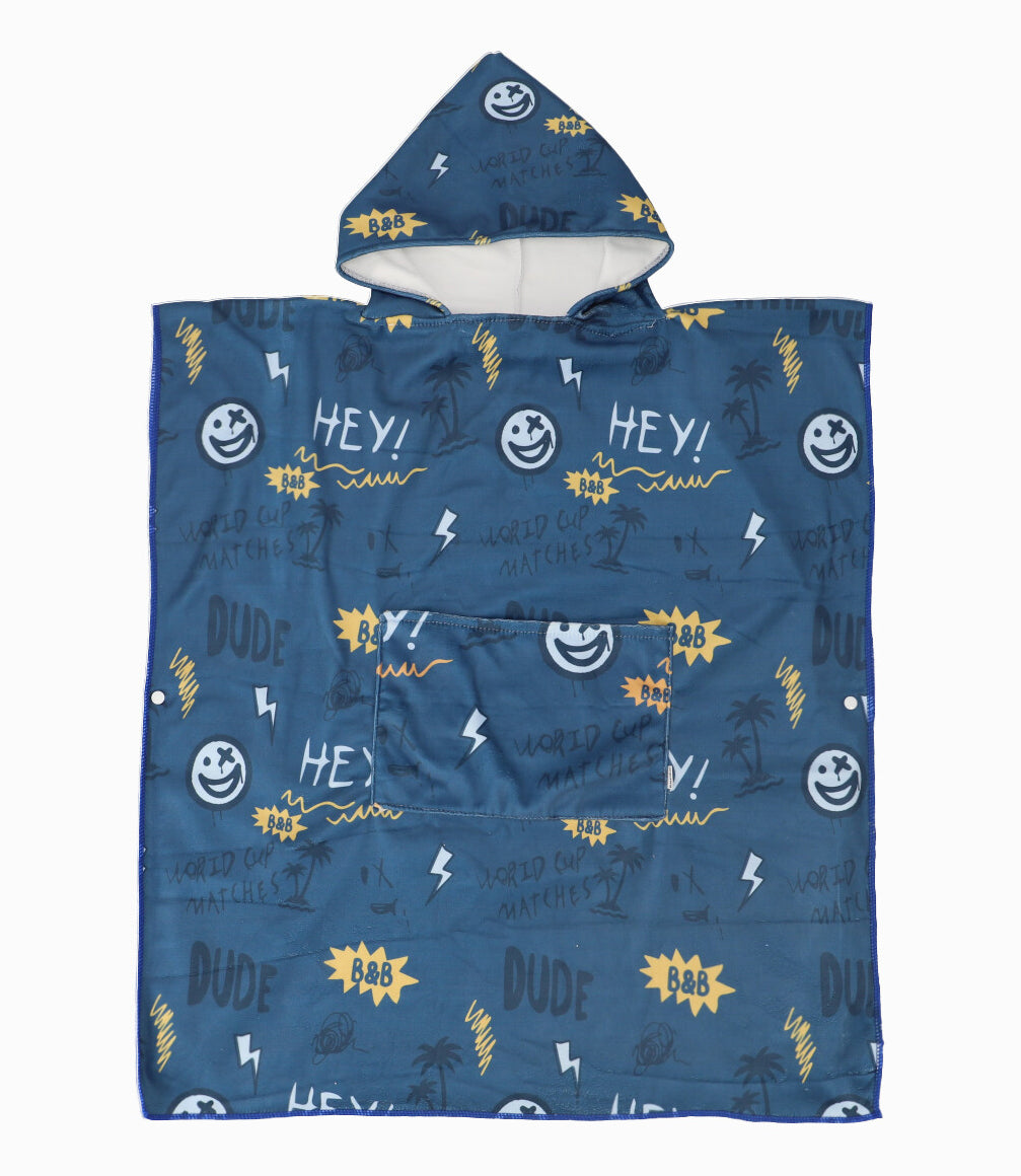 Toalla Con Capucha Niño Azul Piedra Black and Blue