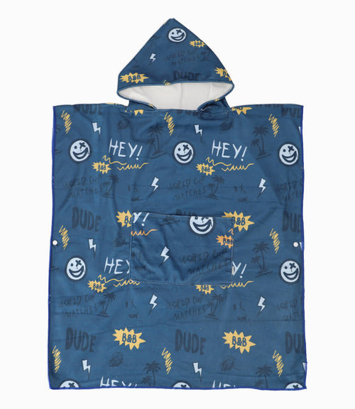 Toalla Con Capucha Niño Azul Piedra Black and Blue
