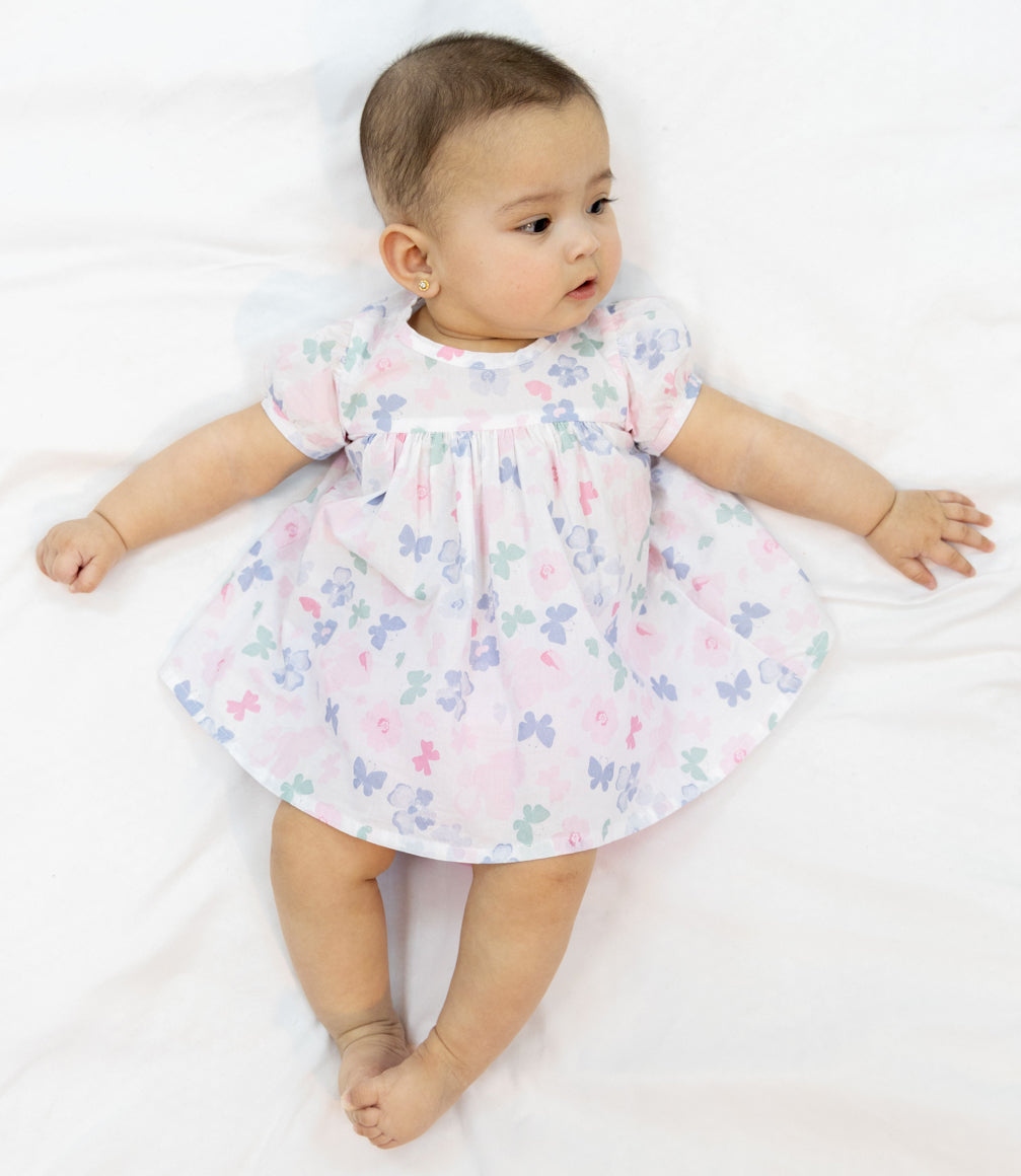 Vestido Popelín Con Calzón Recién Nacida 100% Algodón Rosado 4 Kids