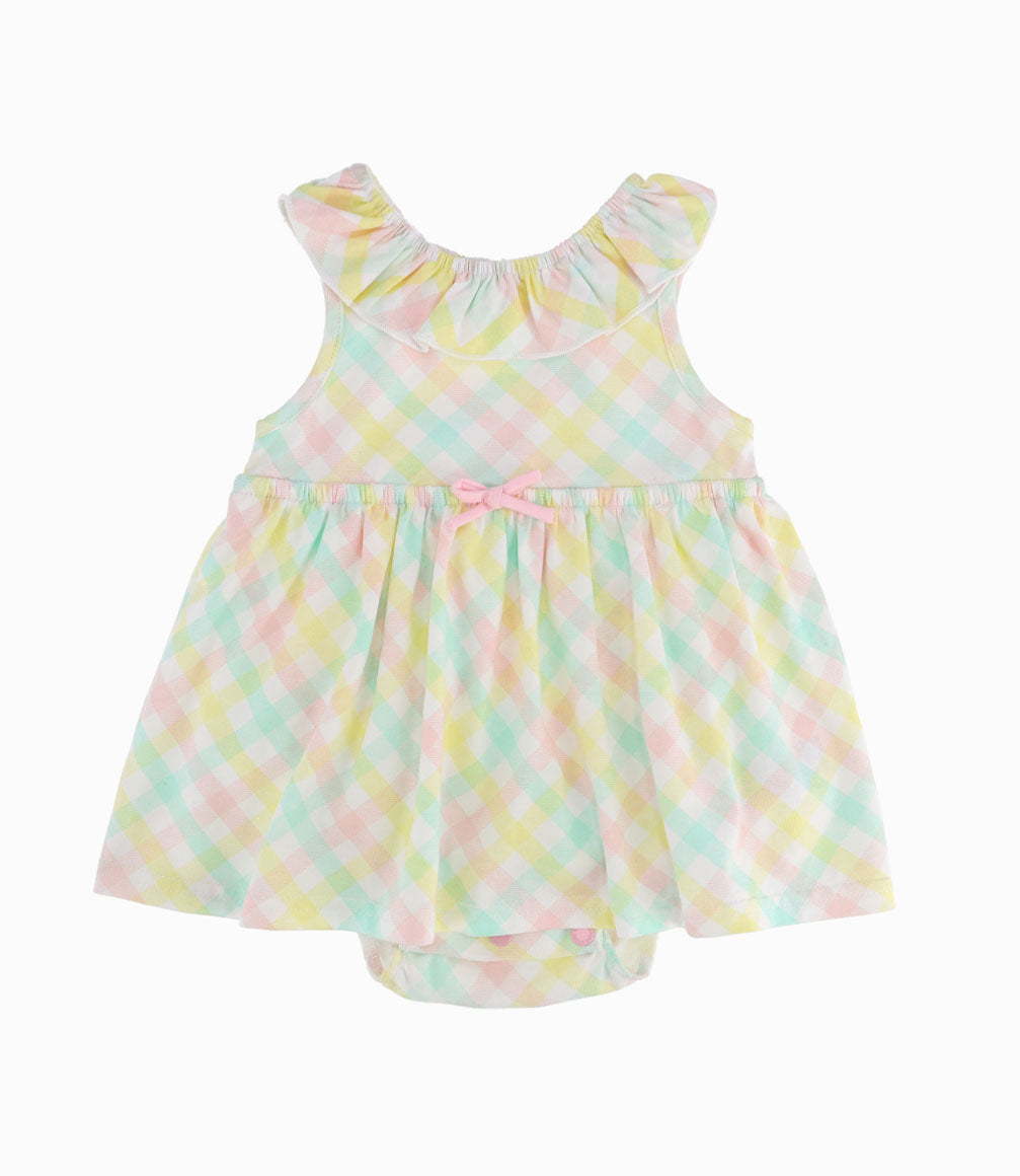 Vestido Cuadrillé Recién Nacida Vainilla