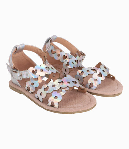 Sandalia Con Corazones Niña Plateado