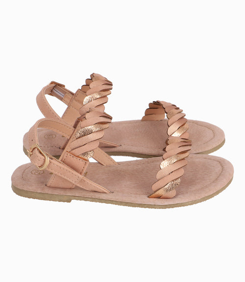 Sandalia Con Trenza Cordón Niña Base/Rosado