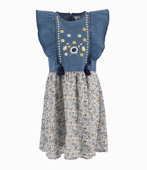 Vestido Con Faldón De Flores Niña Denim