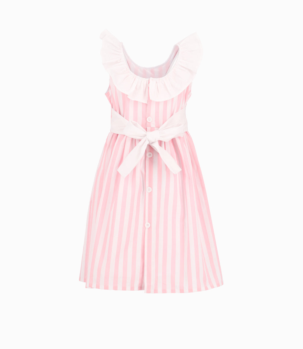 Vestido A Rayas Niña Rosado