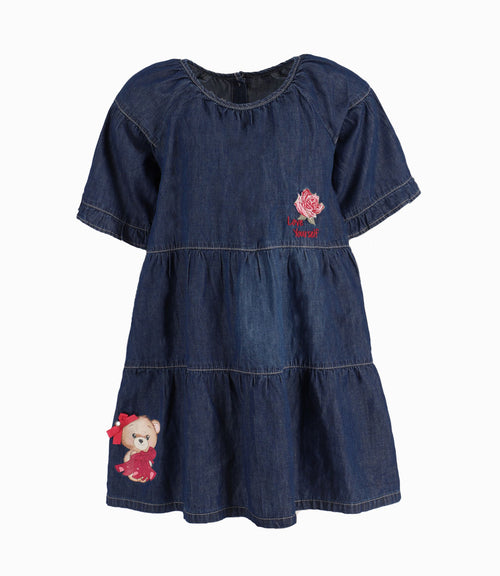 Vestido Con Rosa y Osita Niña Denim