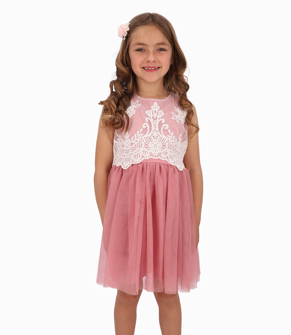 Vestido Niña Con Encaje y Tul Limonada Palo Rosa