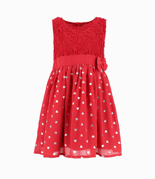 Vestido Niña Con Corazones Limonada Rojo