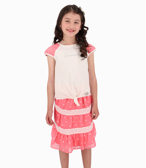 Conjunto Polera y Falda Niña Coral Limonada