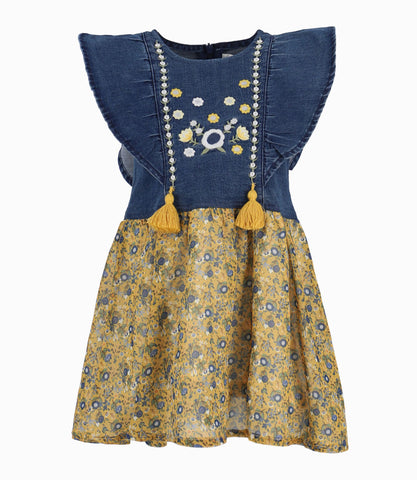 Vestido Con Faldón De Flores Bebé Niña Denim