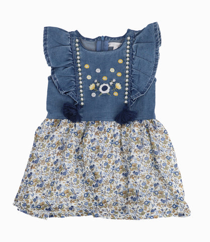 Vestido Con Faldón De Flores Bebé Niña Denim