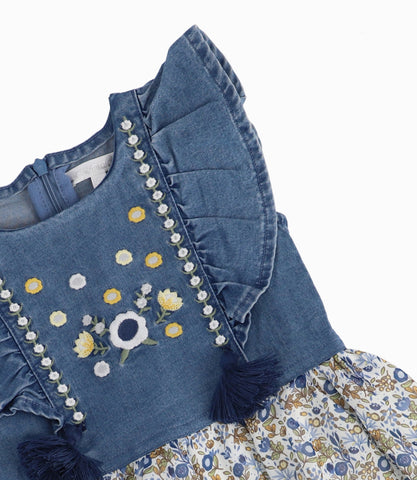 Vestido Con Faldón De Flores Bebé Niña Denim