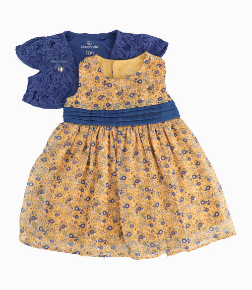 Vestido Con Tapado De Encaje Bebé Niña Azul Marino Limonada