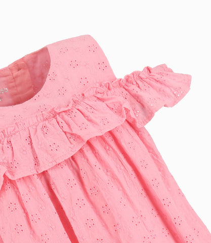 Vestido Popelín Bordado Bebé Niña Rosado