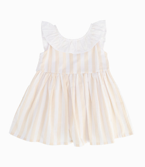 Vestido A Rayas Bebé Niña Beige