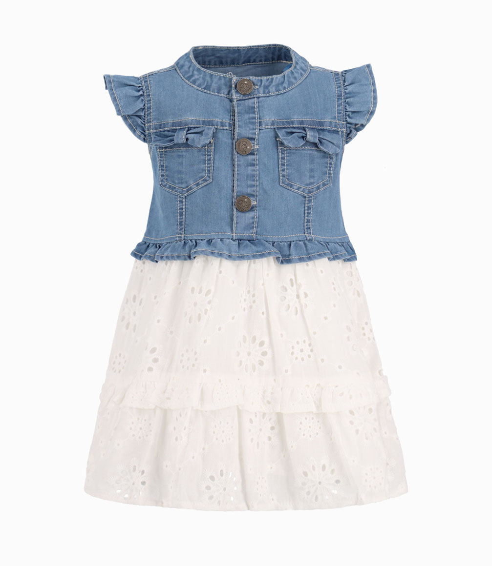 Vestido Con Popelín Bordado Bebé Niña Denim