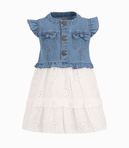 Vestido Con Popelín Bordado Bebé Niña Denim