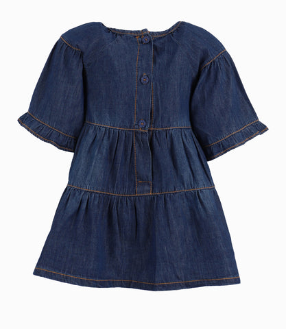 Vestido Con Rosa y Osita Bebé Niña Denim