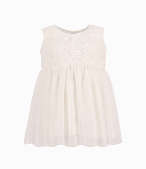 Vestido Bebé Con Encaje y Tul Limonada Crudo