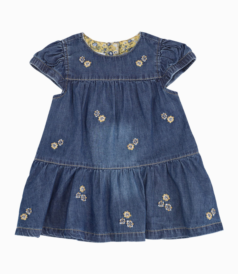 Vestido Con Caída Amplia Recién Nacida 100% Algodón Denim Azul Limonada