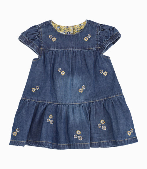 Vestido Con Caída Amplia Recién Nacida 100% Algodón Denim Azul Limonada
