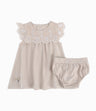 Vestido Pecho Bordado Recién Nacida Beige