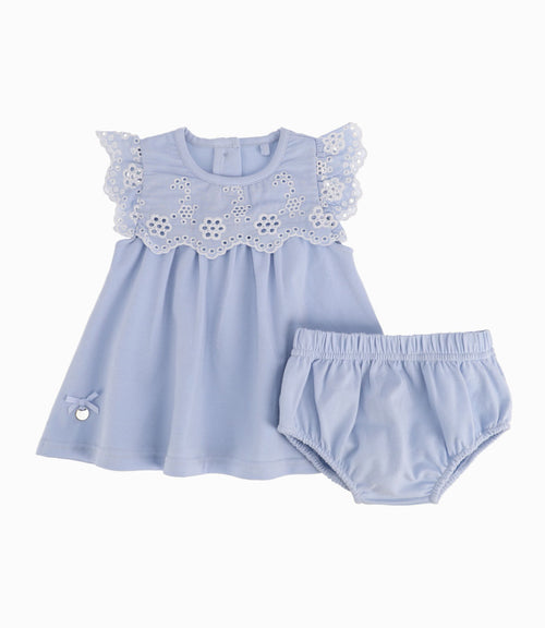 Vestido Pecho Bordado Recién Nacida Celeste