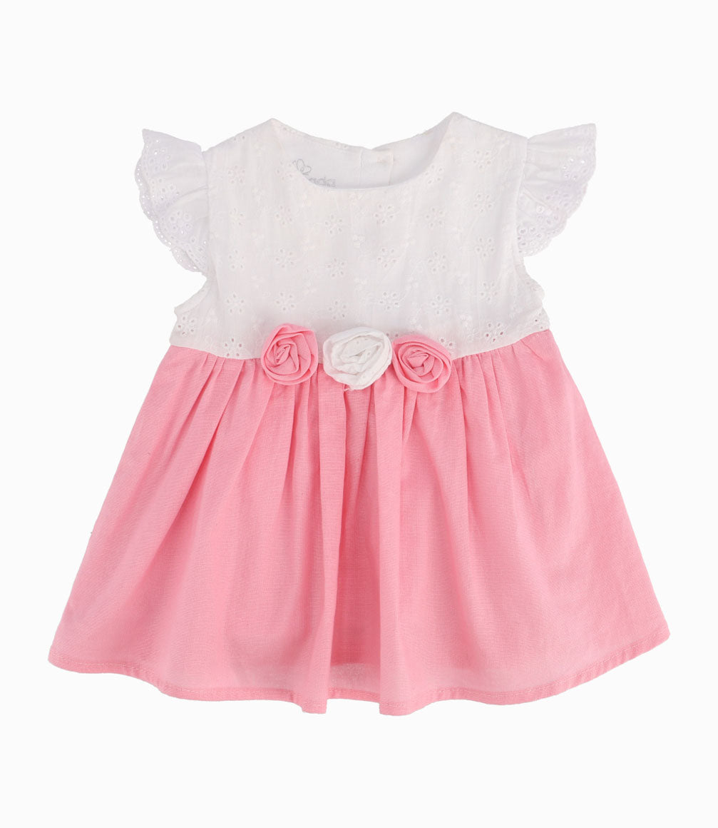 Vestido Con Tres Flores Recién Nacida Rosado