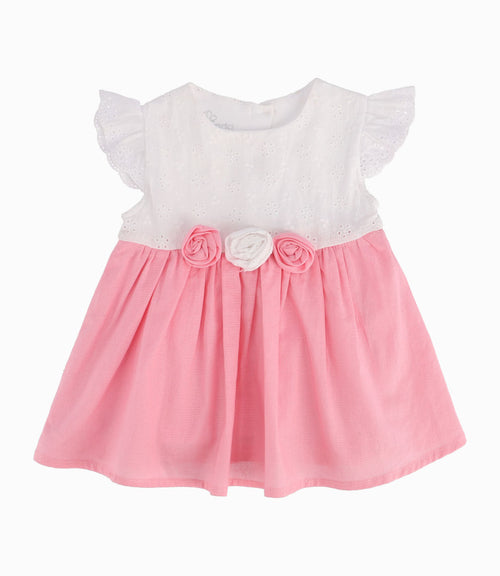Vestido Con Tres Flores Recién Nacida Rosado