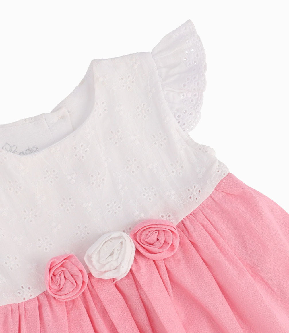 Vestido Con Tres Flores Recién Nacida Rosado