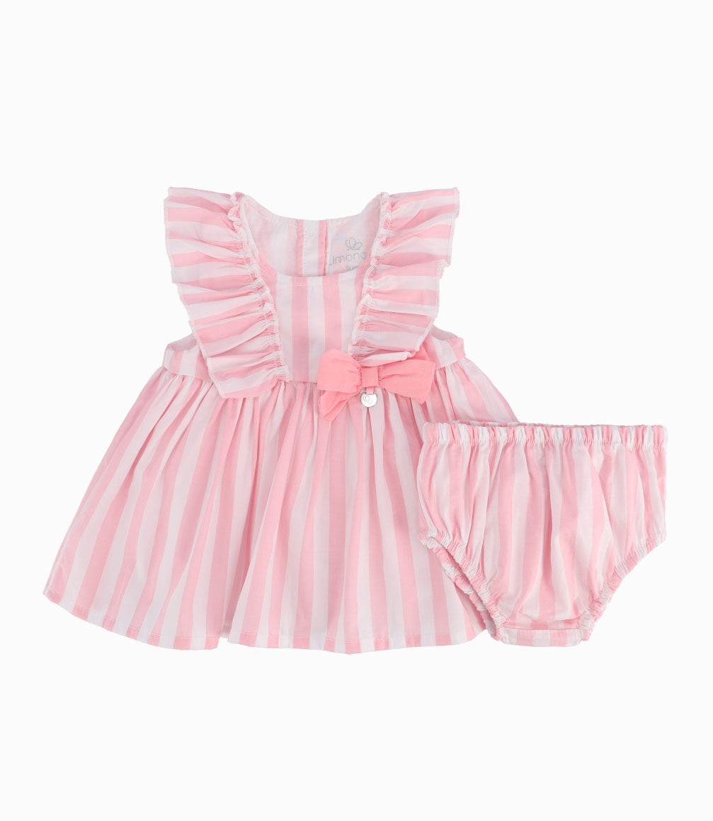 Vestido A Rayas Con Volantes Recién Nacida Rosado
