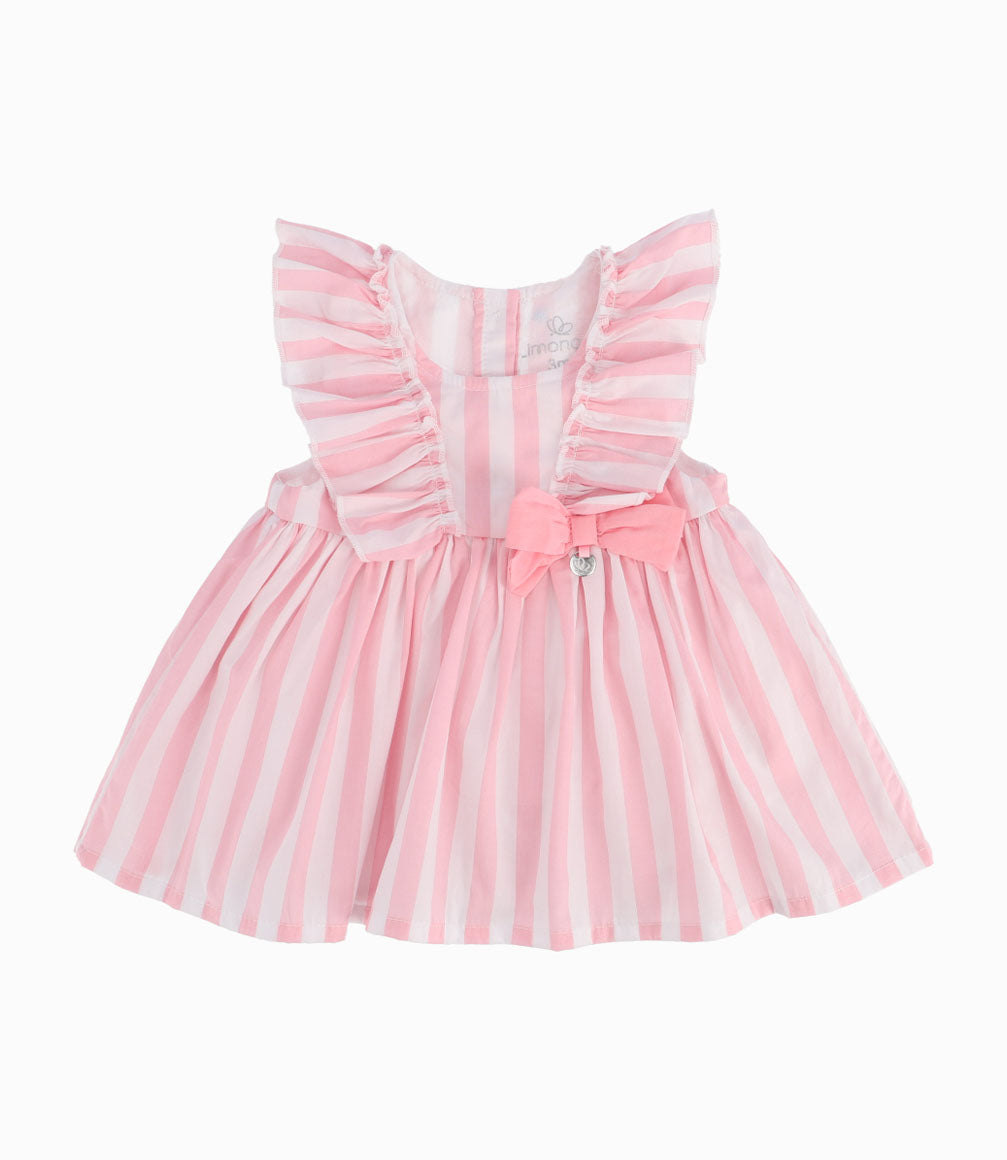 Vestido A Rayas Con Volantes Recién Nacida Rosado