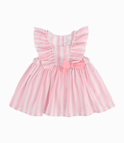 Vestido A Rayas Con Volantes Recién Nacida Rosado