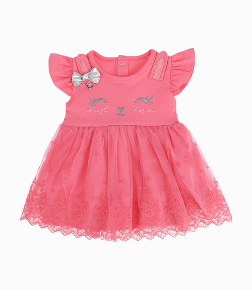 Vestido Con Carita y Orejas Recién Nacida Coral Limonada