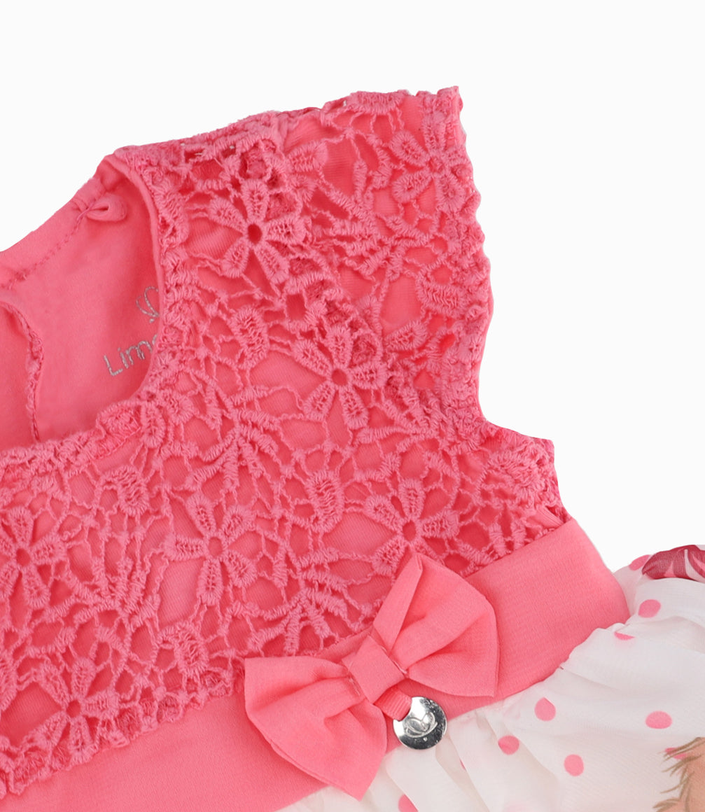 Vestido Con Macramé y Puntos Recién Nacida Coral Limonada