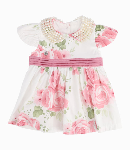 Vestido Recién Nacida Con Cuello de Perlas Limonada Palo Rosa